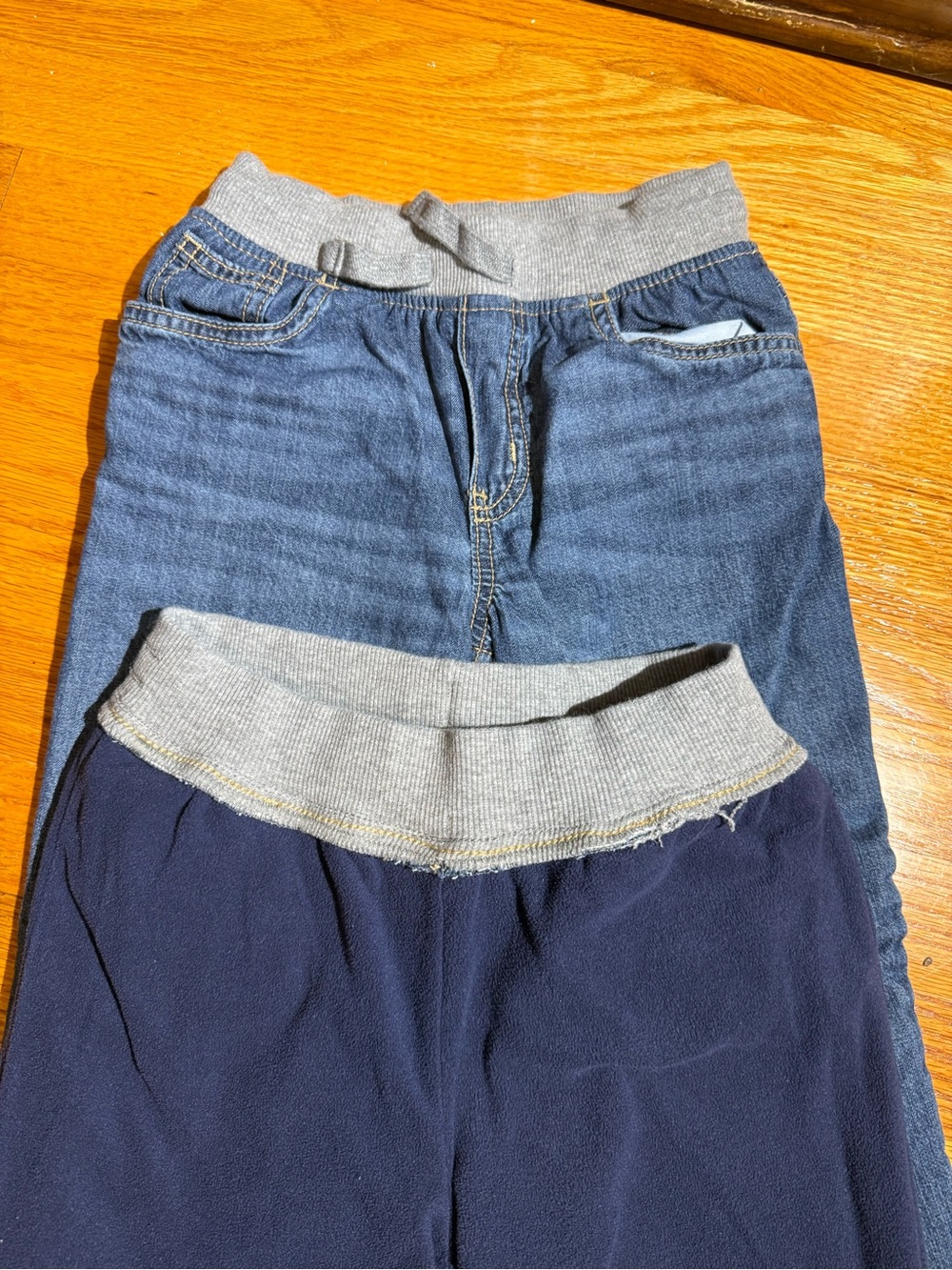 2 OshKosh B'gosh Denim Jeans and Navy Knit Bottoms Set - Blue, Gray